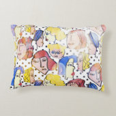 抽象芸術女性顔、水色水玉模様。 アクセントクッション (裏面)