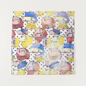 抽象芸術女性顔、水色水玉模様。 タペストリー (正面(横))