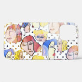 抽象芸術女性顔、水色水玉模様。 Case-Mate iPhoneケース (裏面 (横))