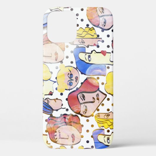 抽象芸術女性顔、水色水玉模様。 Case-Mate iPhoneケース (裏面)