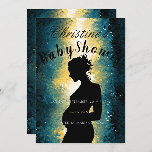 抽象芸術妊婦シルエット赤ちゃんシャワー 招待状 (正面/裏面)