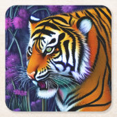 抽象芸術威厳のある捕食虎 スクエアペーパーコースター (正面)