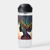 抽象芸術婦人の母自然の木と花 ウォーターボトル (背面)