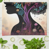 抽象芸術婦人の母自然の木と花 キッチンタオル (折り畳み)