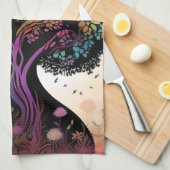 抽象芸術婦人の母自然の木と花 キッチンタオル (四つ折り)