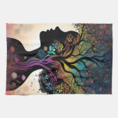 抽象芸術婦人の母自然の木と花 キッチンタオル (横)