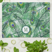 抽象芸術孔雀の羽パターンモノグラム キッチンタオル (折り畳み)