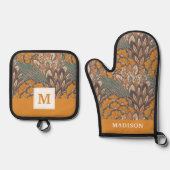 抽象芸術孔雀の羽模様 鍋つかみ&鍋敷きセット (正面)