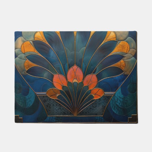 抽象芸術孔雀アールデコ ドアマット (正面)