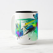 抽象芸術孔雀絵を描(ばちゃばちゃ)跳ねる ツートーンマグカップ (正面左)