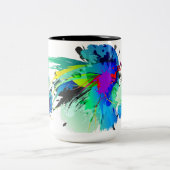 抽象芸術孔雀絵を描(ばちゃばちゃ)跳ねる ツートーンマグカップ (中央)