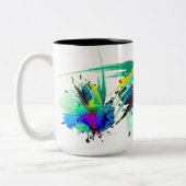 抽象芸術孔雀絵を描(ばちゃばちゃ)跳ねる ツートーンマグカップ (左)