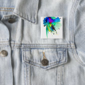 抽象芸術孔雀絵を描(ばちゃばちゃ)跳ねる 缶バッジ (インサイチュ)