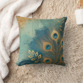 抽象芸術孔雀 – 黄金の葉のアートワークスタイル17 クッション (ブランケット)