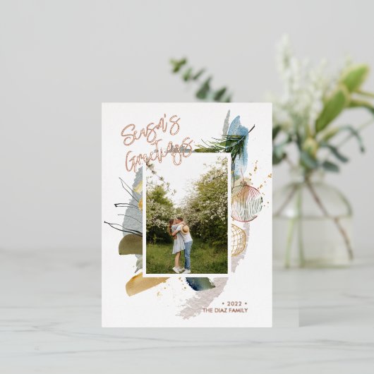 抽象芸術季節のごあいさつカスタムホリデーフォト 箔シーズンポストカード (立ち正面)