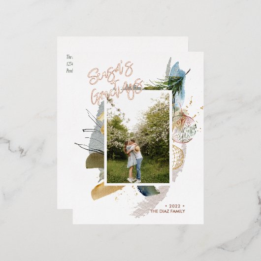 抽象芸術季節のごあいさつカスタムホリデーフォト 箔シーズンポストカード (正面/裏面)