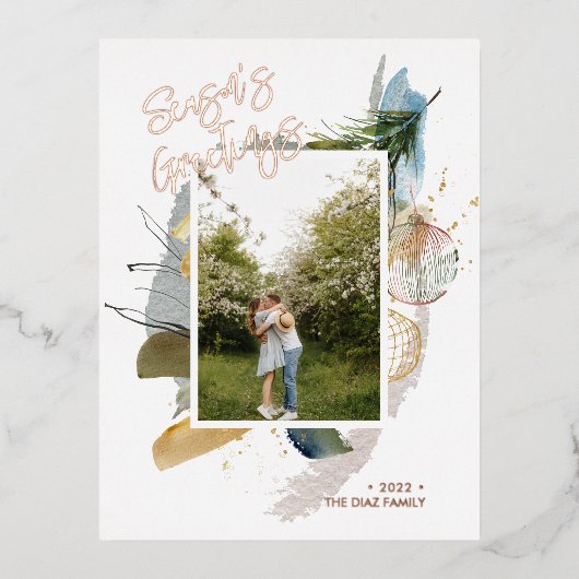 抽象芸術季節のごあいさつカスタムホリデーフォト 箔シーズンポストカード (正面)