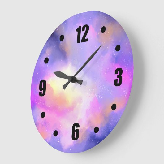 抽象芸術宇宙デザイン（紫色のピンクと黄色） ラージ壁時計 (傾斜)