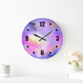 抽象芸術宇宙デザイン(紫色のピンクと黄色) ラージ壁時計 (ホーム)