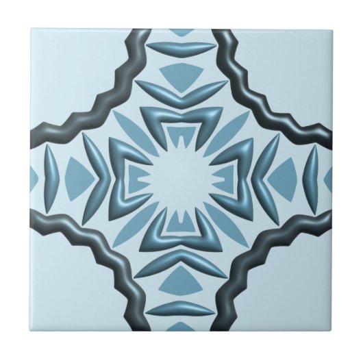 抽象芸術対称ティール(緑がかった色)のモチーフ(3D効果あり) タイル (正面)