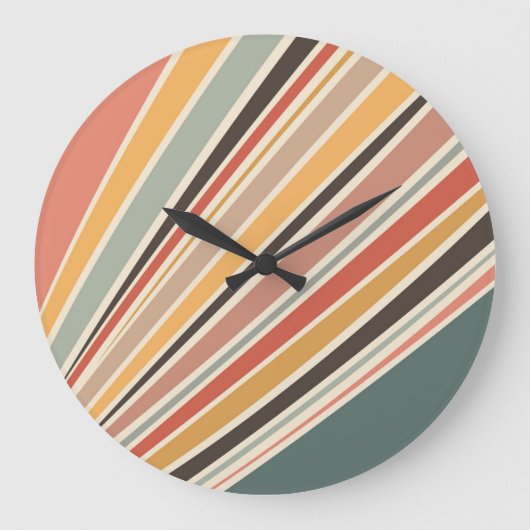抽象芸術対角レトロスタイルストライプ ラージ壁時計 (正面)