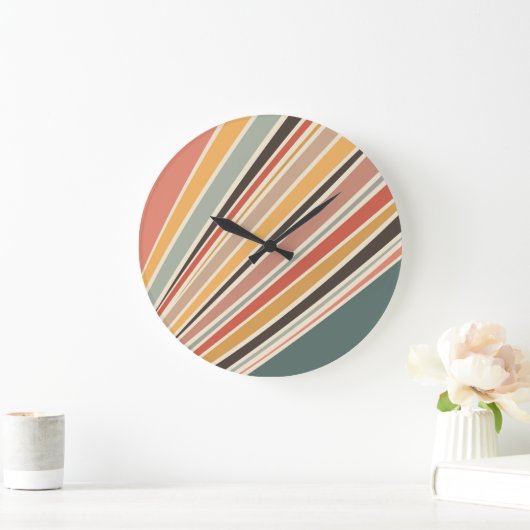 抽象芸術対角レトロスタイルストライプ ラージ壁時計 (ホーム)