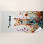 抽象芸術少年のキツネワイルドフラワー ビーチタオル (正面)