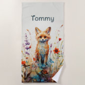 抽象芸術少年のキツネワイルドフラワー ビーチタオル (正面)