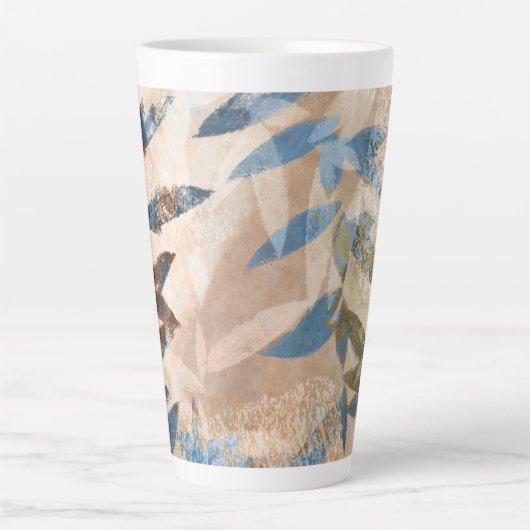 抽象芸術層葉の – 青と中性 カフェラテマグ (正面)