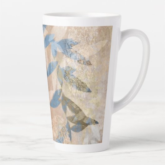 抽象芸術層葉の – 青と中性 カフェラテマグ (右)