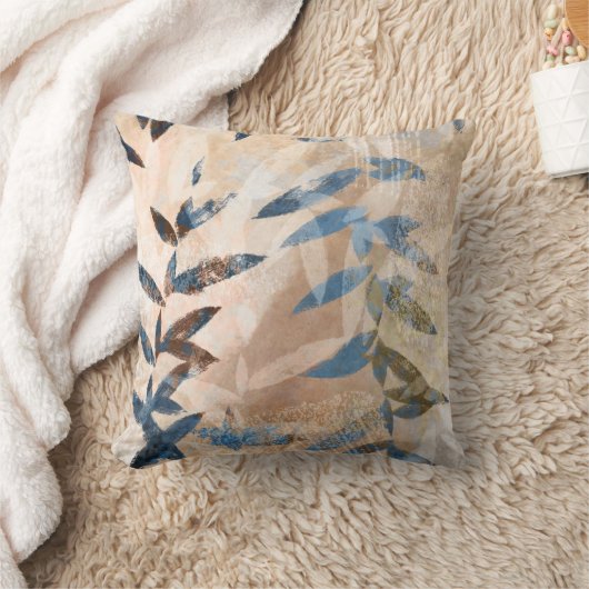 抽象芸術層葉の – 青と中性 クッション (ブランケット)