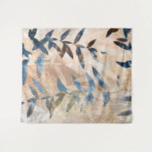 抽象芸術層葉の – 青と中性 タペストリー (正面(横))