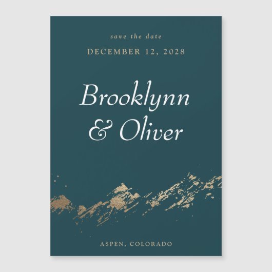 抽象芸術山ダークグリーン日付磁石を保存 (正面)