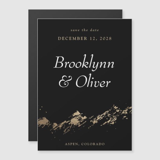 抽象芸術山ダークグリーン日付磁石を保存 (正面/裏面)