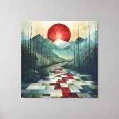 抽象芸術山道（赤い太陽と幾何学的） キャンバスプリント (正面)