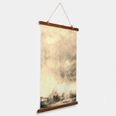 抽象芸術嵐の月の風景の水色 吊り下げ型タペストリー (傾斜あり)