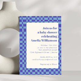 抽象芸術市松模様にアートブルーレトロベビーシャワー 招待状