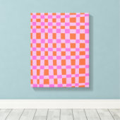 抽象芸術市松模様にシェイプのパターン（ピンク） キャンバスプリント (インサイチュ (ウッドフロア))