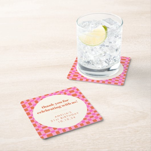 抽象芸術市松模様にピカスタムンク21歳の誕生日感謝してい スクエアペーパーコースター (インサイチュ)