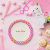 抽象芸術市松模様にピックオレンジカスタム21歳の誕生日 ペーパープレート (パーティー)