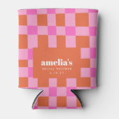 抽象芸術市松模様にピンクオレンジカスタムブライダルシャワー 缶クーラー (正面)