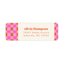 抽象芸術市松模様にピンクオレンジシャワー差出人住所 ラベル