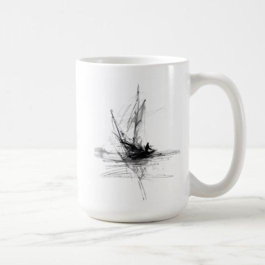 抽象芸術帆船スケッチ コーヒーマグカップ (右)