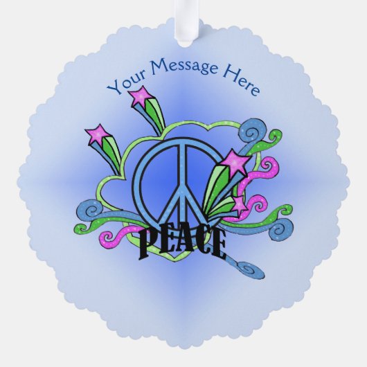 抽象芸術平和サイン星が青くスクロール オーナメントカード (裏面)