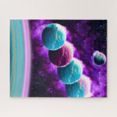 抽象芸術幻想的な紫とアクアユニバース ジグソーパズル (横)