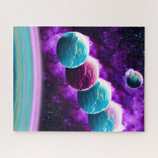 抽象芸術幻想的な紫とアクアユニバース ジグソーパズル (横)