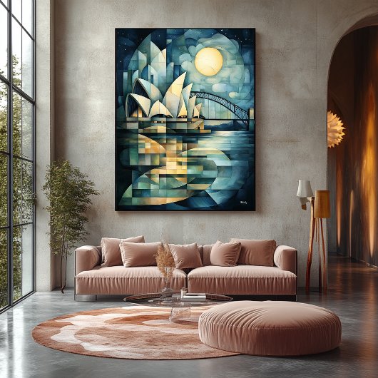 抽象芸術幾何シドニースカイラインウィズオペラハウス キャンバスプリント