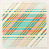 抽象芸術幾何タータンチェックパターンクリーム飲料バー ガラスコースター (正面)