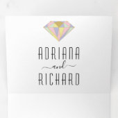 抽象芸術幾何モダン結婚ダイヤモンド 三つ折り招待状 (内部最初)