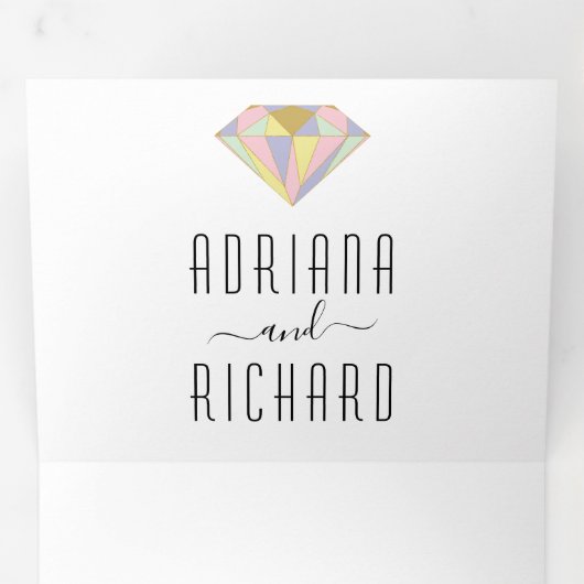 抽象芸術幾何モダン結婚ダイヤモンド 三つ折り招待状 (内部最初)